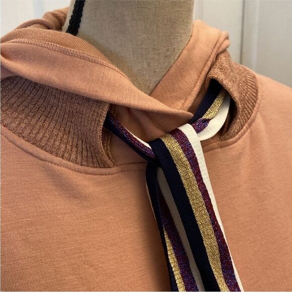 Ramy Brook Peach Hoodie with Striped Tie, M - Picture 3 of 11
